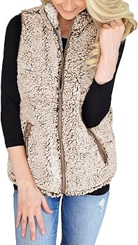 Women's Casual Sherpa Fleece Lightweight Fall Warm Zipper Vest with Pockets | Amazon (US)