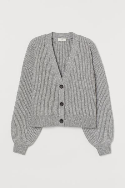 Boxy, long-sleeved cardigan in soft, knit fabric with wool content. V-neck, buttons at front, and... | H&M (US)