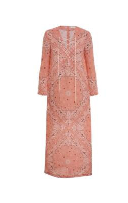 Zimmermann Violet Lace Up Midi Dress | Pink/Peach Bandana, Cotton, Lace Up Neck | eBay US