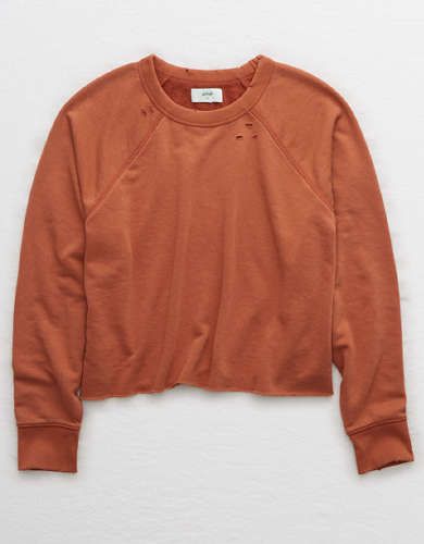 Aerie Sunday Soft Distressed Crew Sweatshirt | American Eagle Outfitters (US & CA)