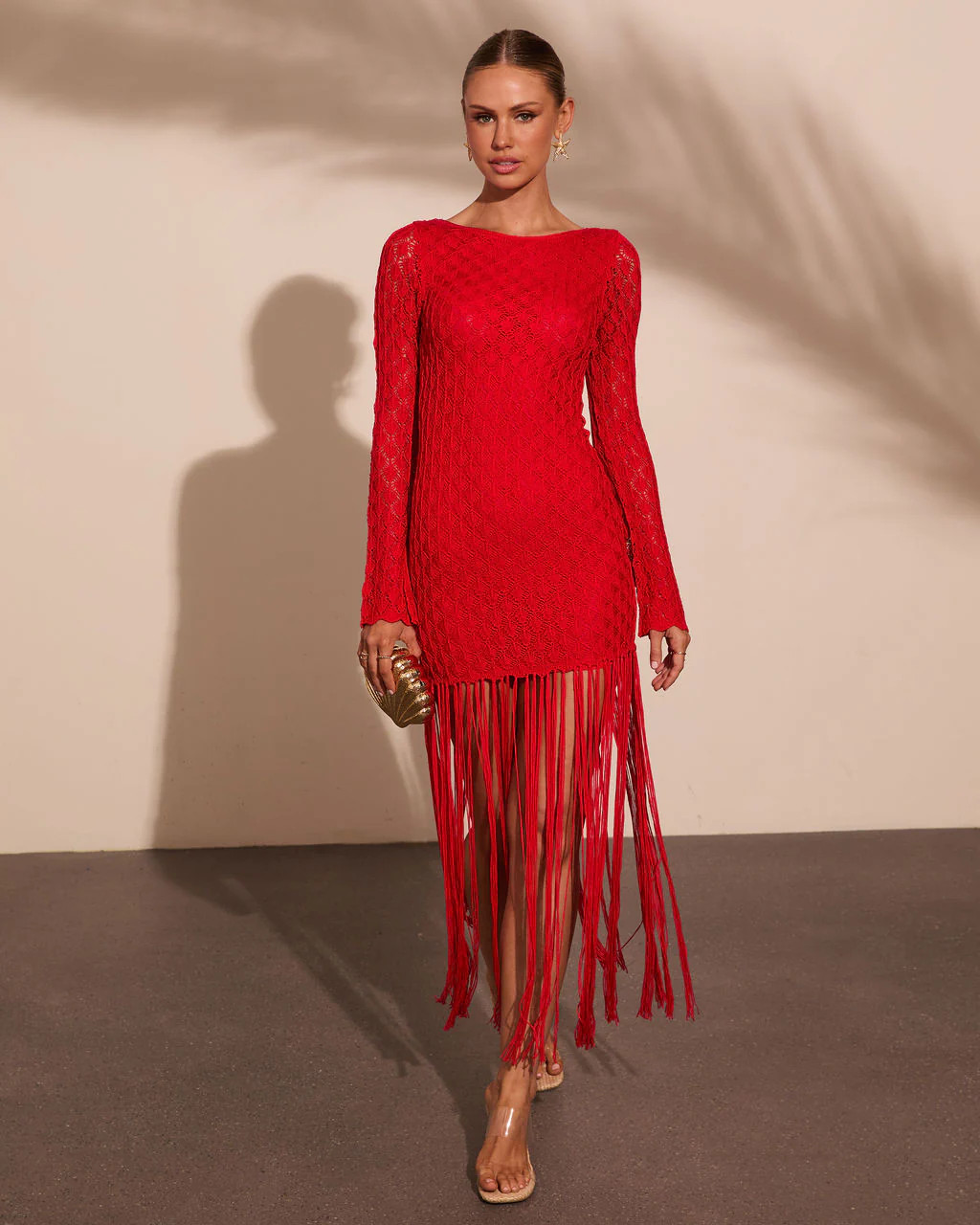 Secret Terrace Fringe Crochet Maxi Dress - Red / S | VICI