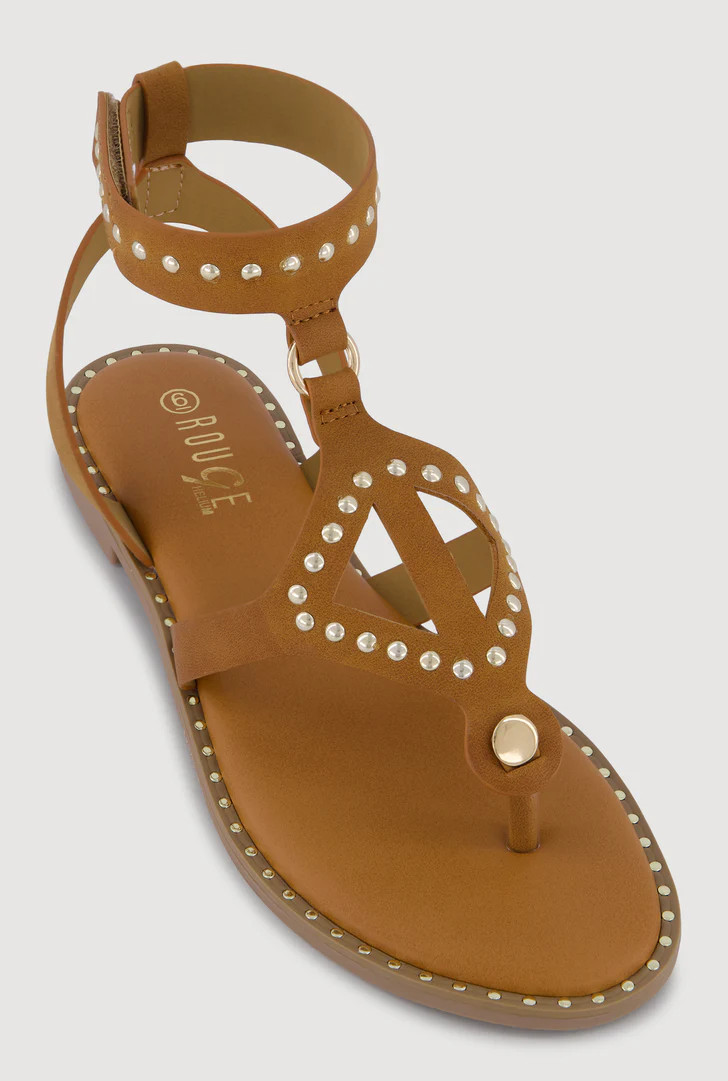 Studded Velcro Strap Thong Gladiator Sandals | Rainbow Shops