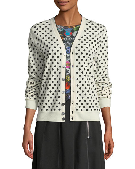 Marc Jacobs Polka-Dot Wool V-Neck Cardigan | Bergdorf Goodman