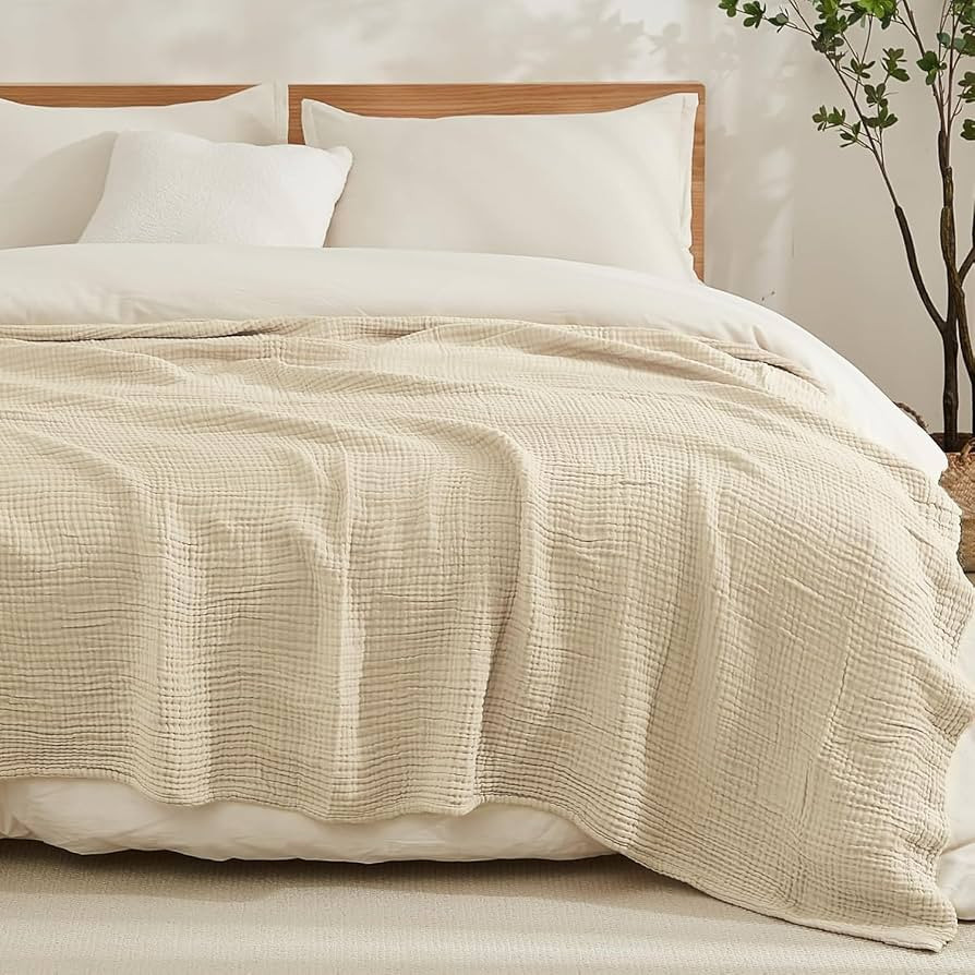 EMME Cotton Blanket King Size for Bed Soft Muslin Blankets 108"x90" Beige Lightweight Breathable ... | Amazon (US)