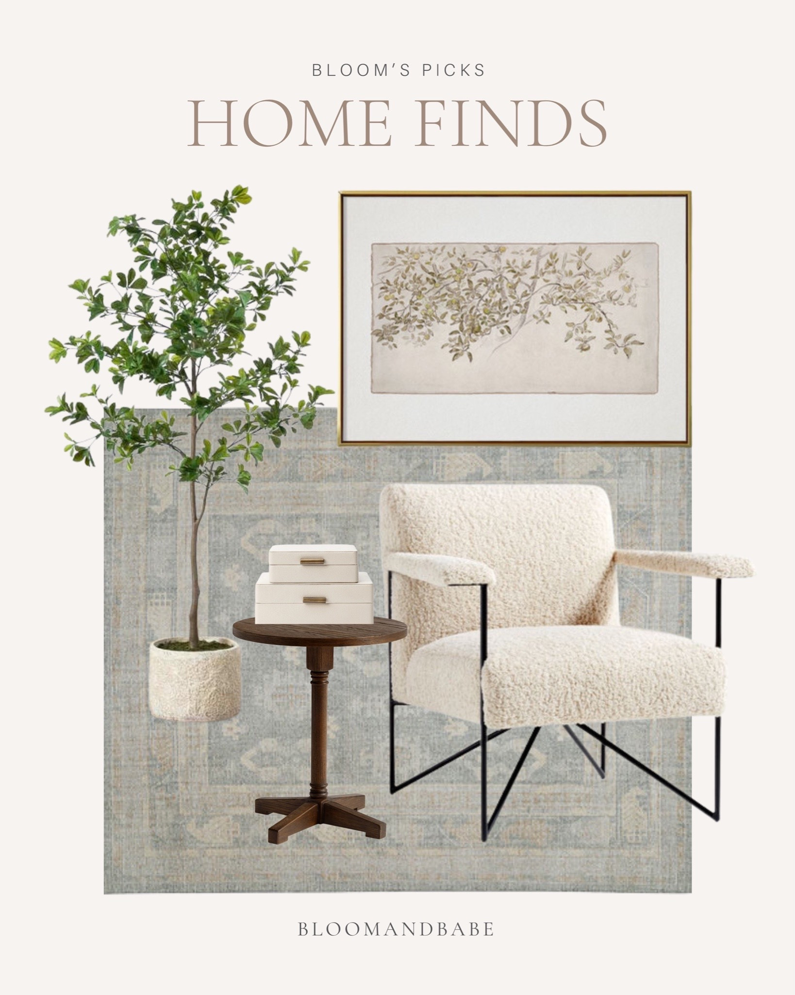 Loving these home finds!

McGee and co / target / studio McGee /hearth and hand / accent chair / area rug / faux tree / canvas art 