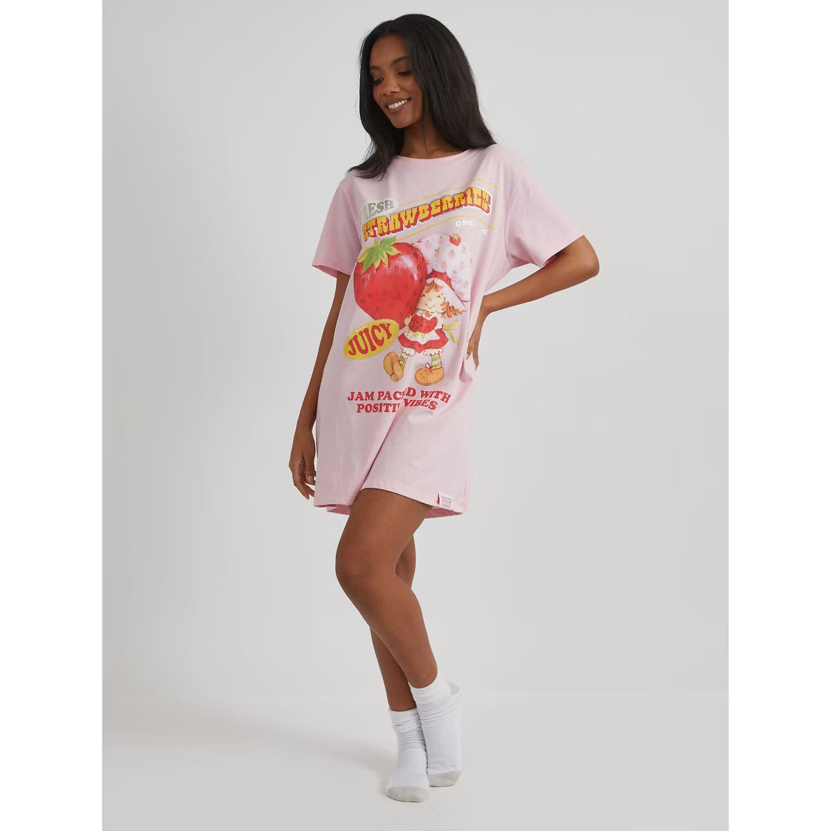Women's Oversized Graphic T-Shirt Dress - Pink/Strawberry Shortcake XS | Target