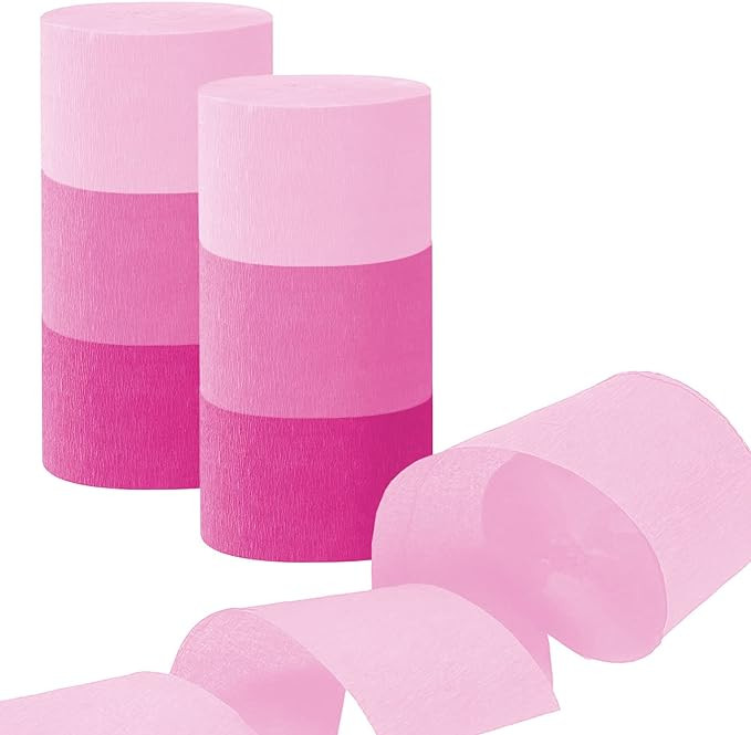 Pink Crepe Paper Streamers - 6 Rolls Party Streamers for Bachelorette Baby Shower Girl Birthday P... | Amazon (US)
