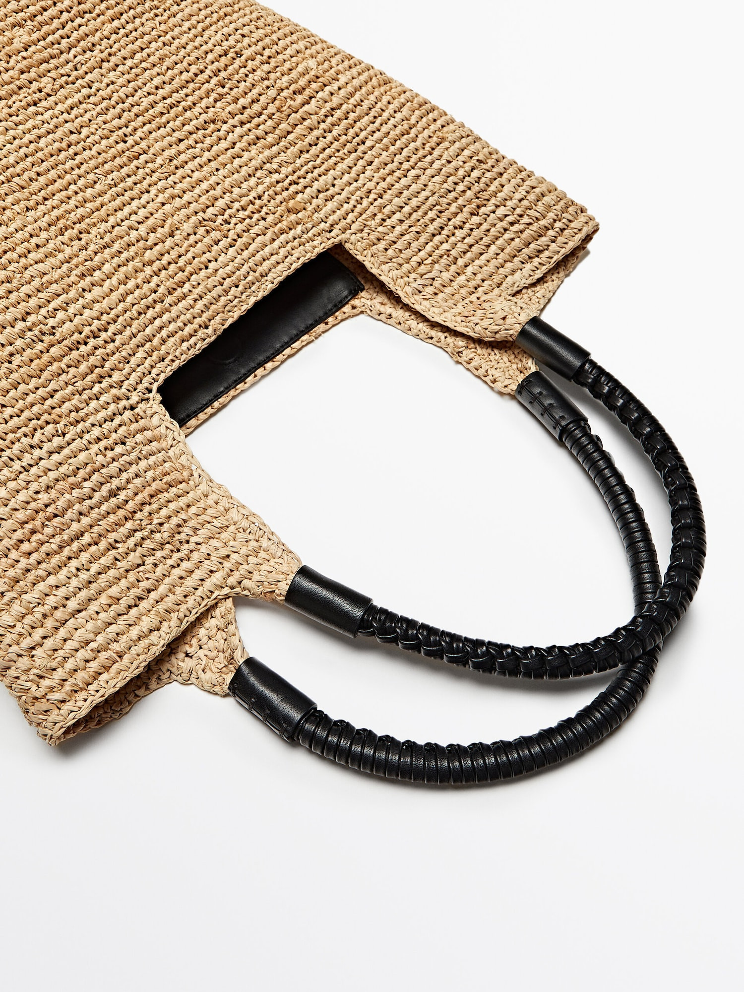 Raffia tote bag with leather strap | Massimo Dutti UK
