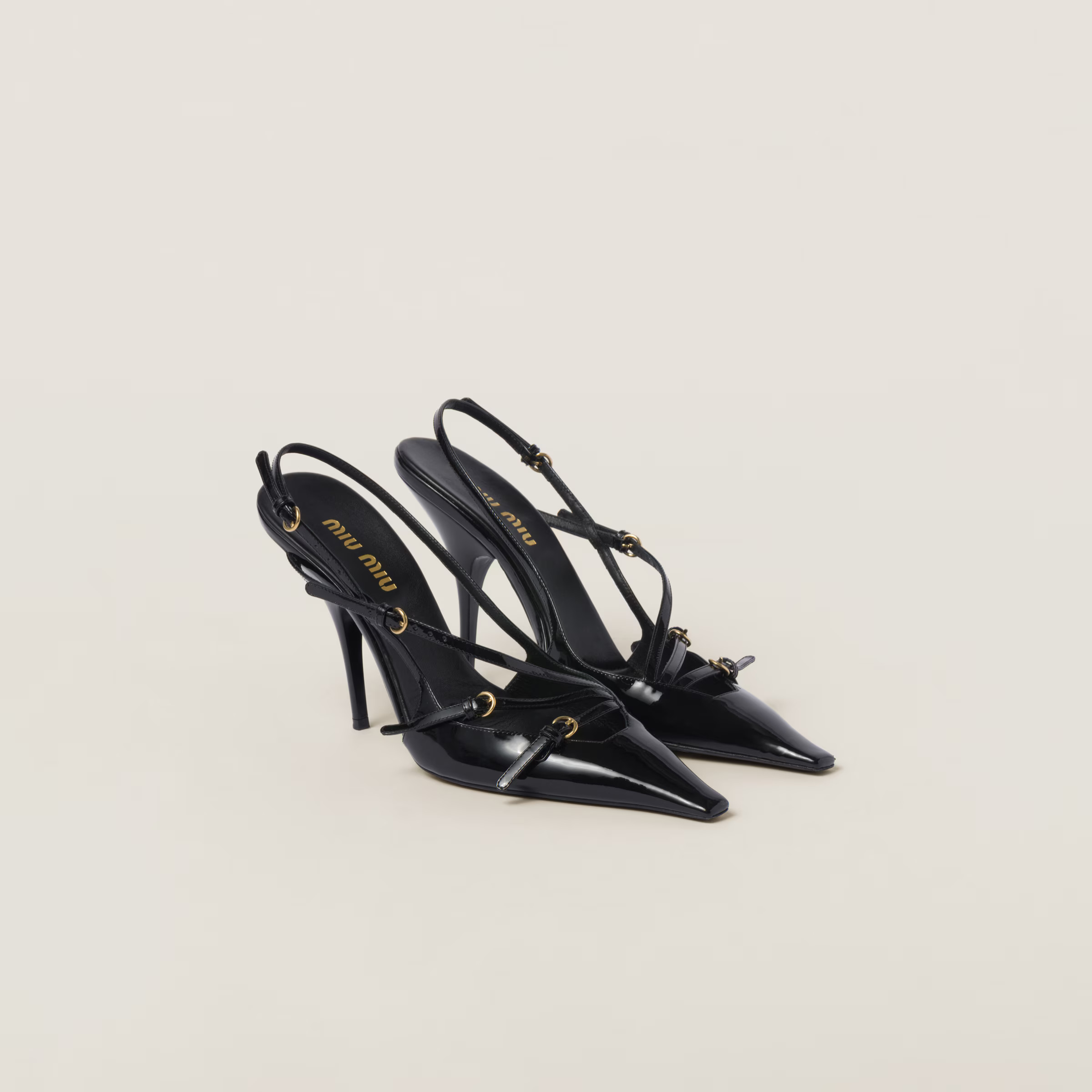 Black Patent Leather Slingbacks With Buckles | Miu Miu | Miu Miu US