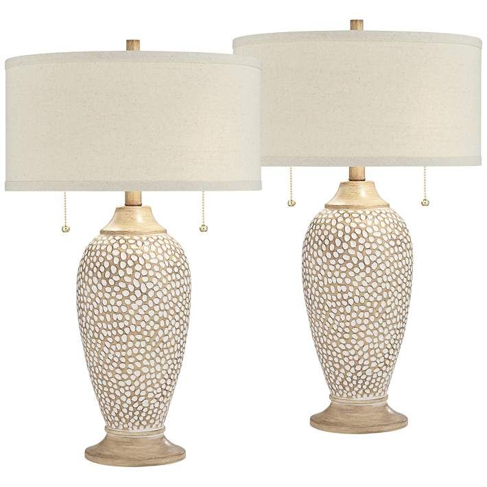 360 Lighting Cody 24 1/2" Textured Pebble Beige Table Lamps Set of 2 - #265F1 | Lamps Plus | Lamps Plus