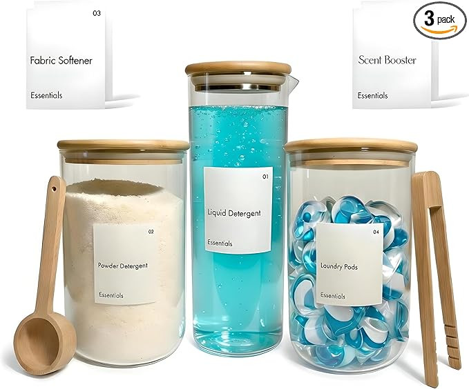 IVIZA Glass Laundry Detergent Dispenser & Storage Set – Liquid Detergent Pump, Fabric Softener ... | Amazon (US)