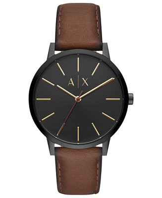 Men's Brown Leather Strap Watch 42mm - Macy's | Macy's