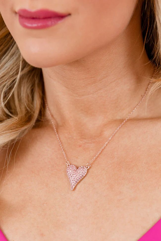 Pink Rhinestone Heart Necklace | Pink Lily