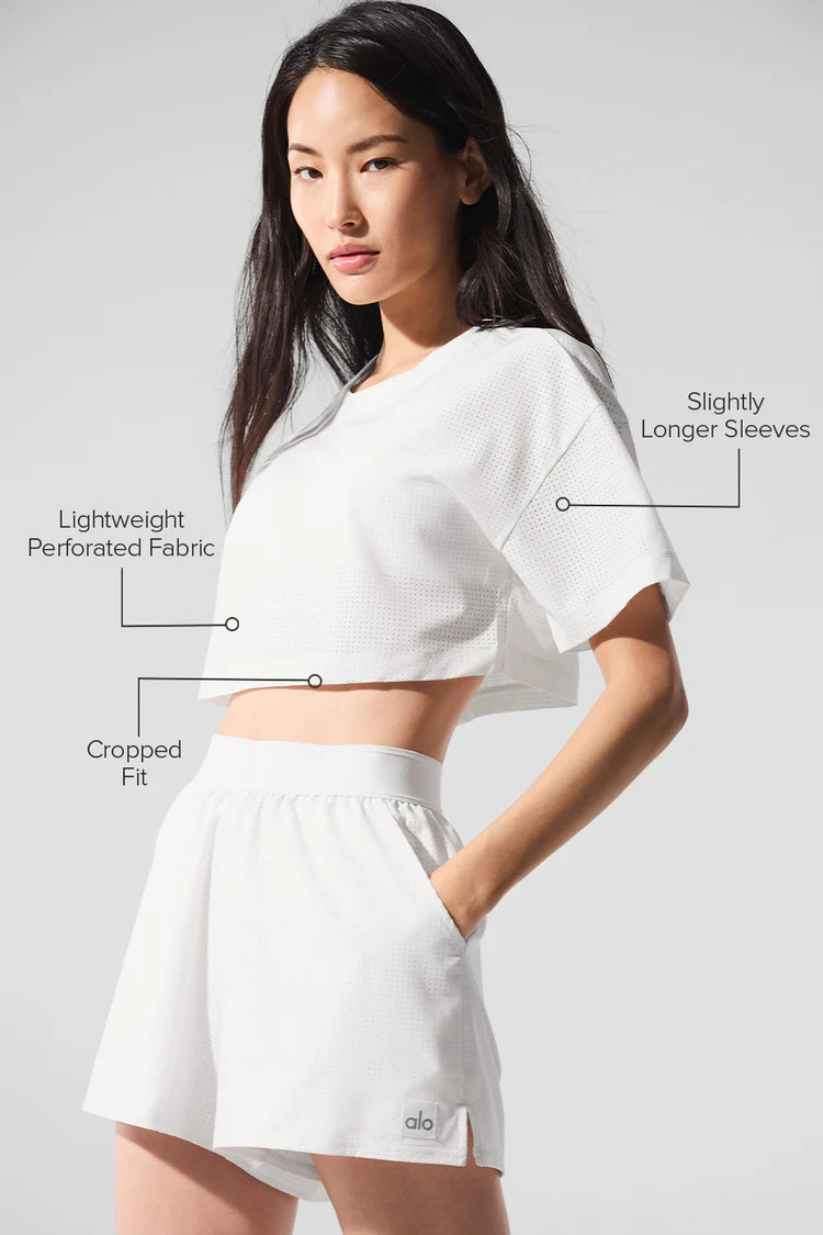 Mesh Cropped Mirage Tee - White | Alo Yoga