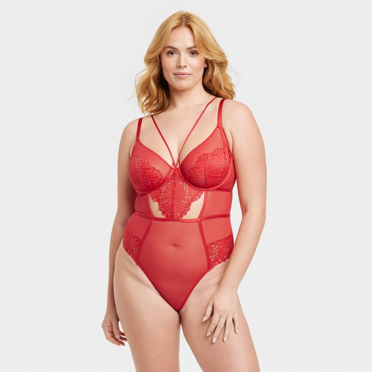 Women's Lace and Mesh Lingerie Bodysuit - Auden™ Red | Target