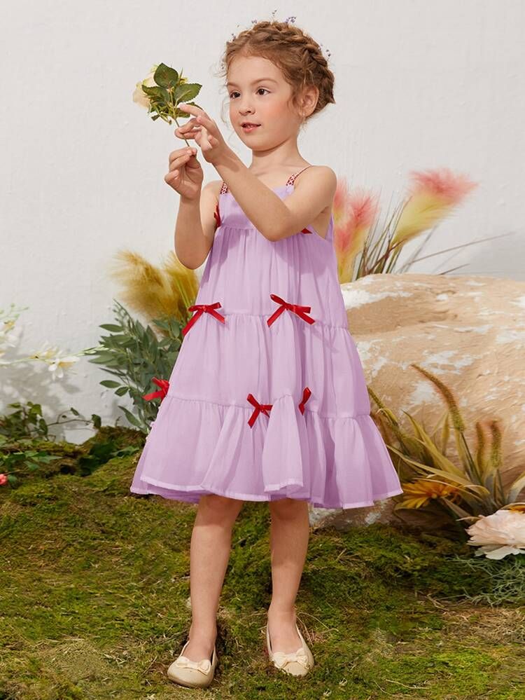 Toddler Girls Bow Front Cami Dress | SHEIN