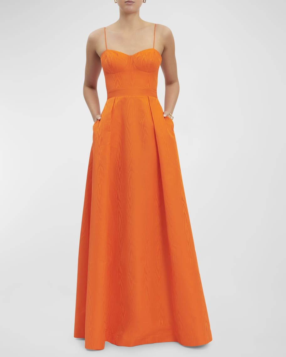REBECCA VALLANCE Carmelita Swirl-Print Pleated Sweetheart Gown | Neiman Marcus
