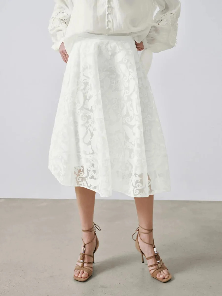 Pull On Laced A-Line Midi Skirts | Urban Revivo
