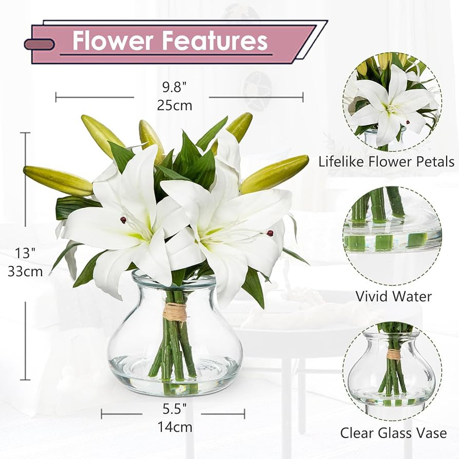 Artificial Flowers Tiger Lily Real Touch with Vase Easter Lily White Lilies Silk Faux Flowers Arr... | Amazon (US)