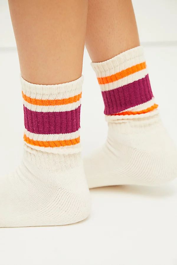 Retro Stripe Tube Socks by Free People, Plum / Hot Orange, One Size | Free People (Global - UK&FR Excluded)