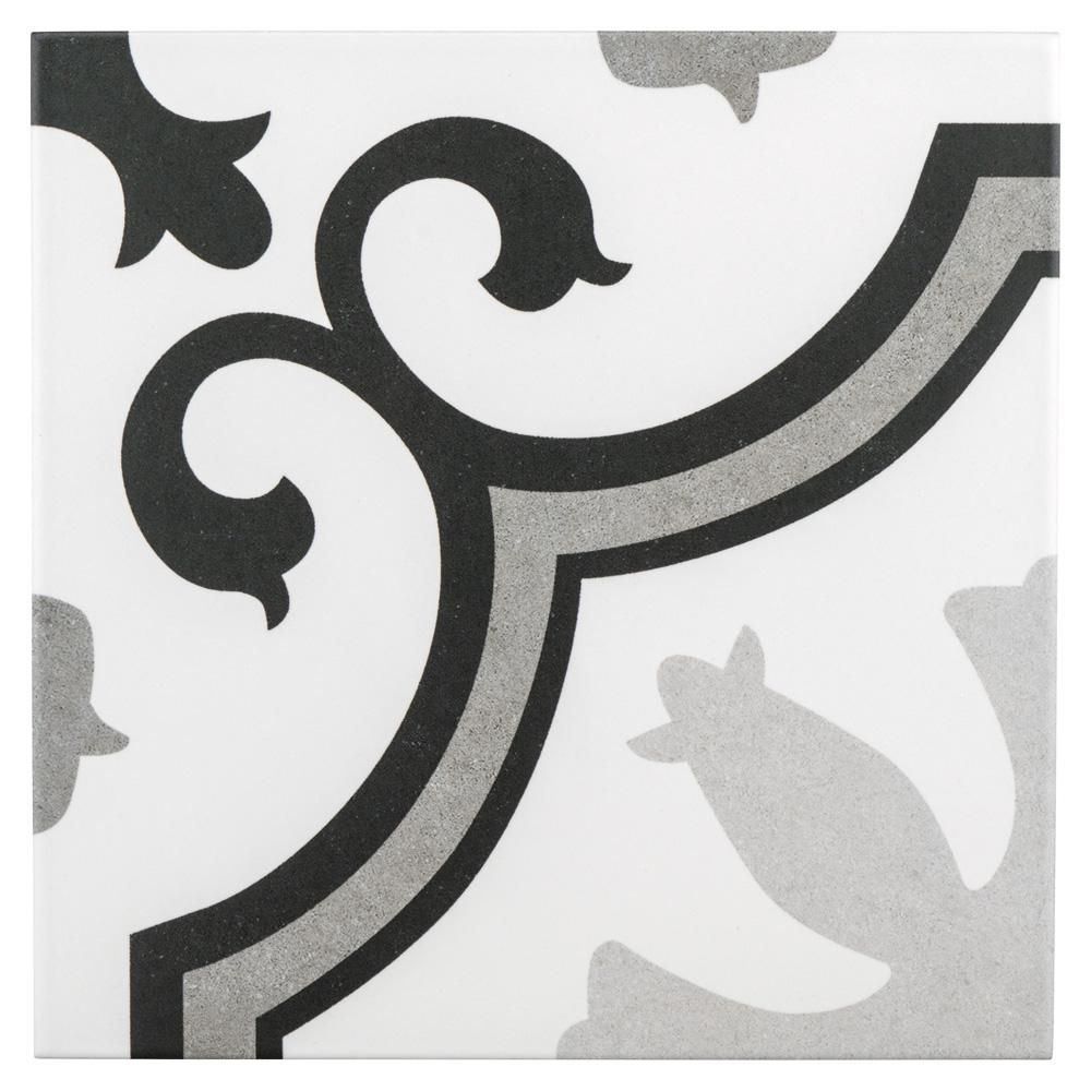 Lacour Grey Encaustic 9-3/4 in. x 9-3/4 in. Porcelain Floor and Wall Tile (11.11 sq. ft. / case) | The Home Depot