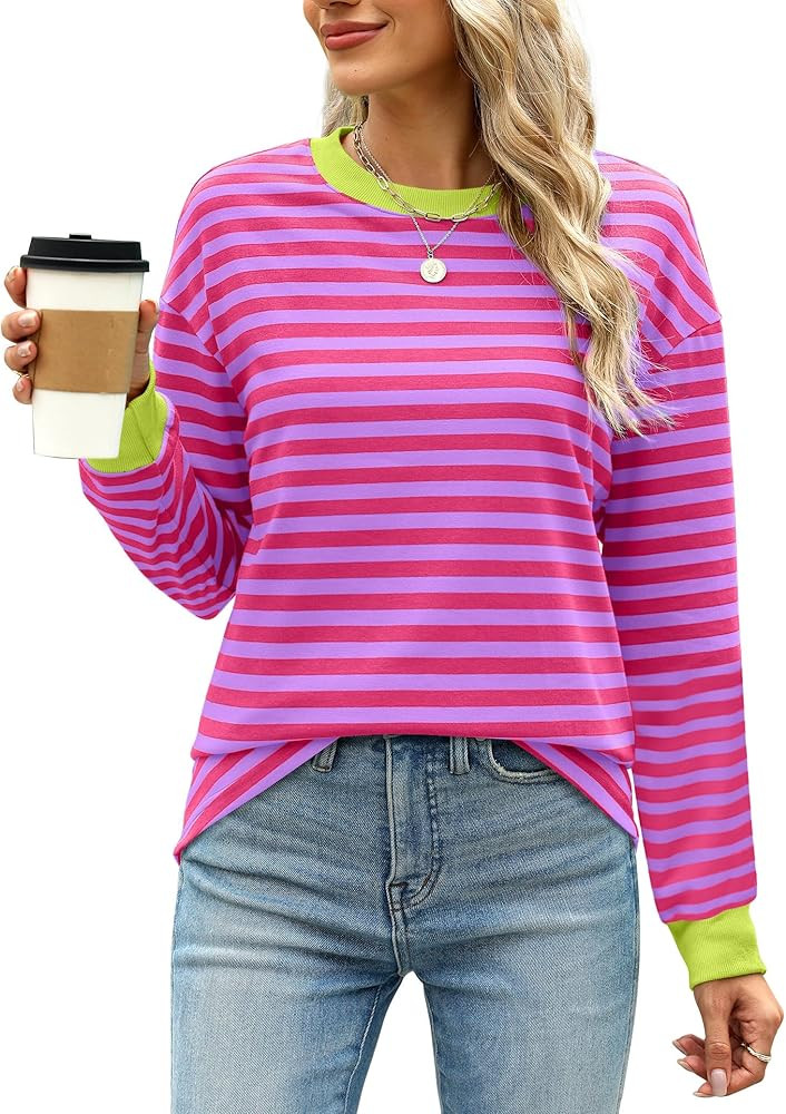 WIHOLL Womens Tunic Tops Long Sleeve Striped Shirts Crewneck Tops | Amazon (US)