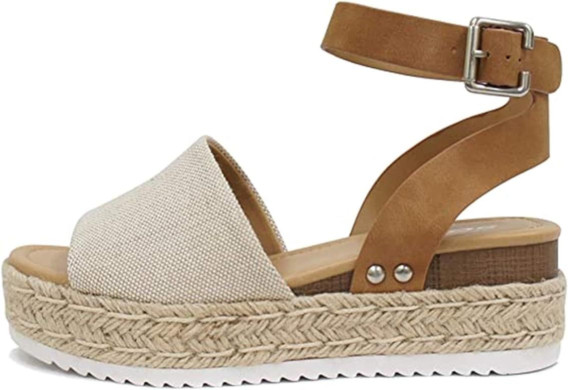 SODA Topic by TrendyFashion ~ Espadrille Jute Platform Open Toe Wedge Casual Fashion Sandals w/An... | Amazon (US)