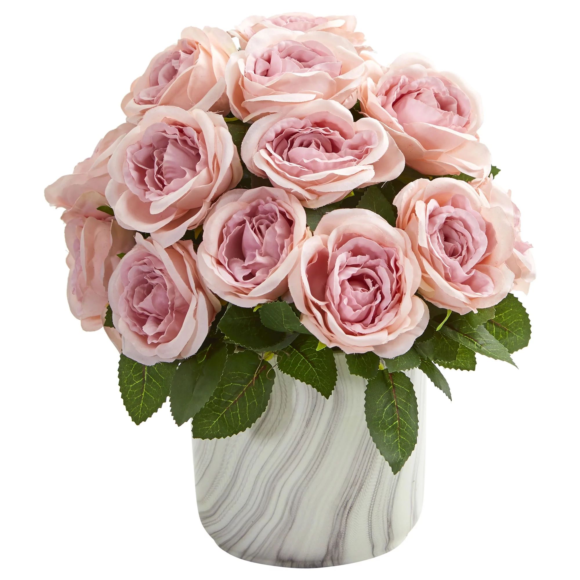Nearly Natural Rose Artificial Arrangement in Marble Finish Vase, Pink | Walmart (US)