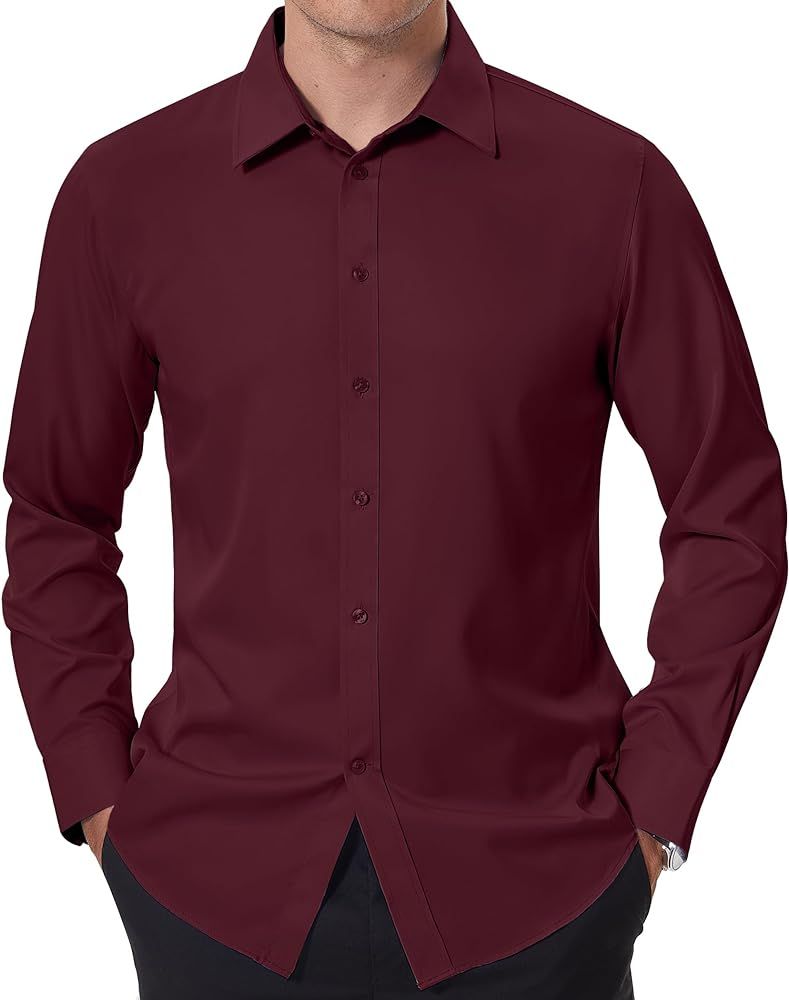 DEMEANOR Mens Dress Shirts Slim Fit Button Down Shirts - Stain Repellant Long Sleeve Dress Shirts fo | Amazon (US)
