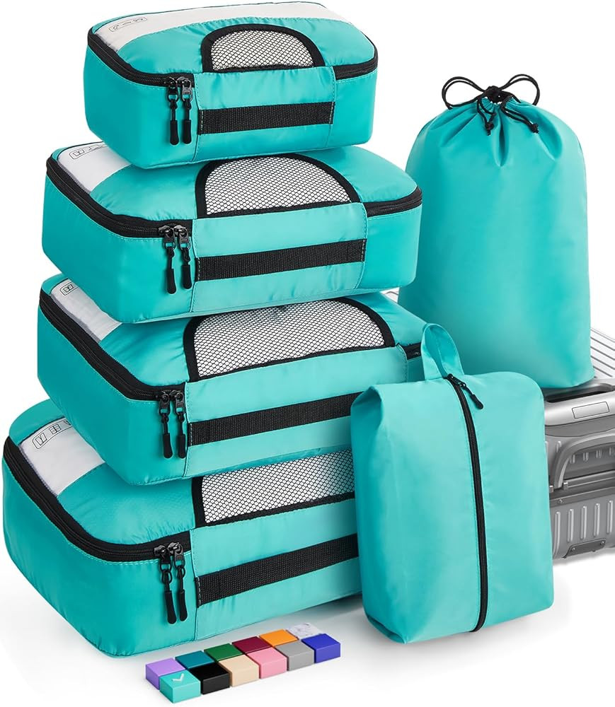 Veken 6 Set Packing Cubes for Suitcases, Travel Essentials for Carry on Luggage, Cyan Suitcase Or... | Amazon (US)