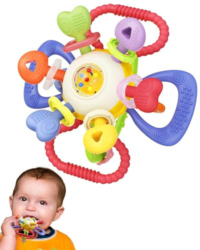 Baby Montessori Sensory Teething Toy – Safe, Multi-Functional BPA-Free Silicone Teether Toy for Babies 0-12 Months – Vibrant Rattle for Teething Relief & Fun Play – Perfect Baby Toys for Boys & Girls | Amazon (US)