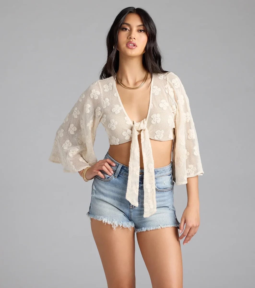 Want To Want Me Floral Crochet Tie Front Top | Windsor Stores