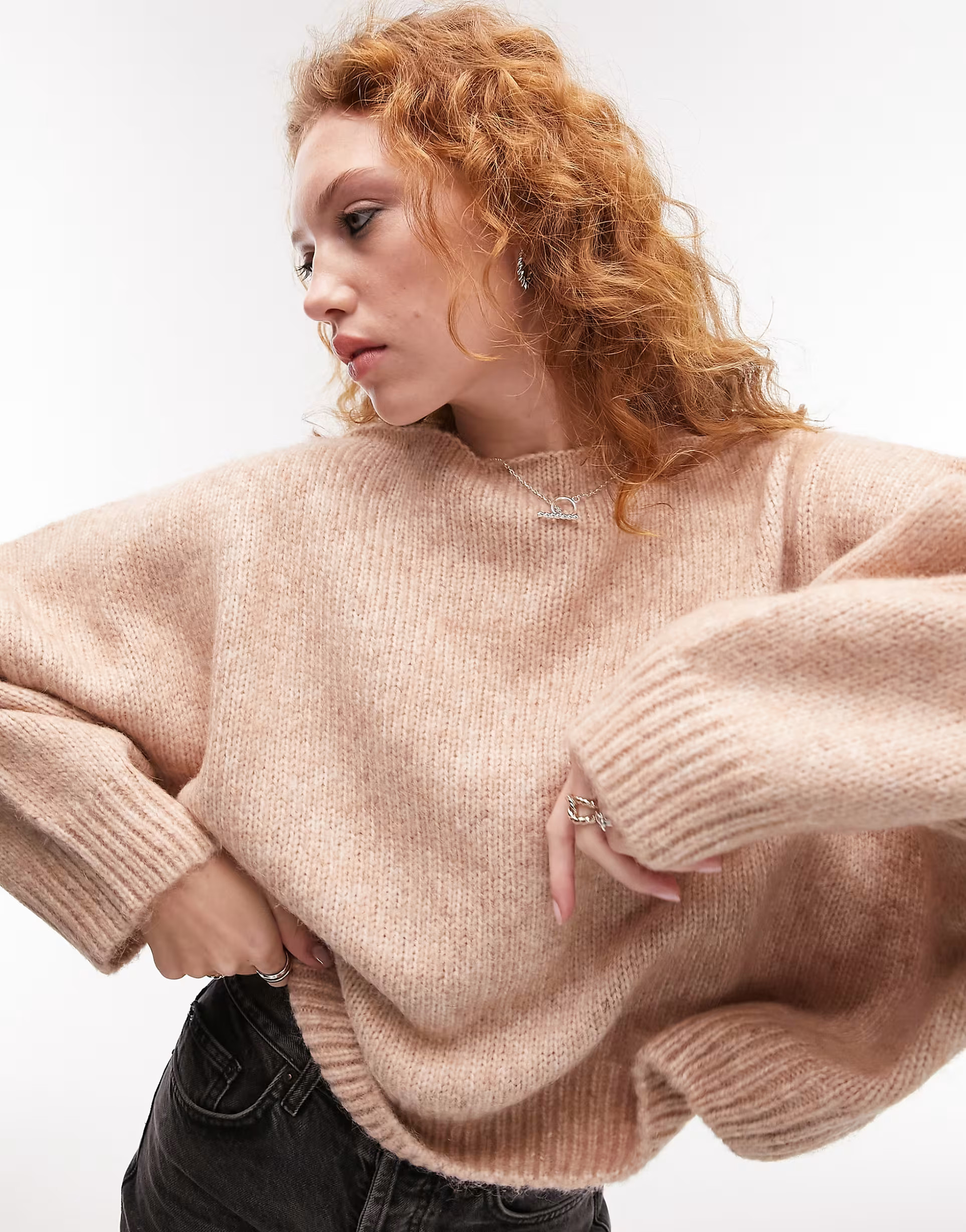 Topshop knitted slouchy jumper in neutral | ASOS (Global)