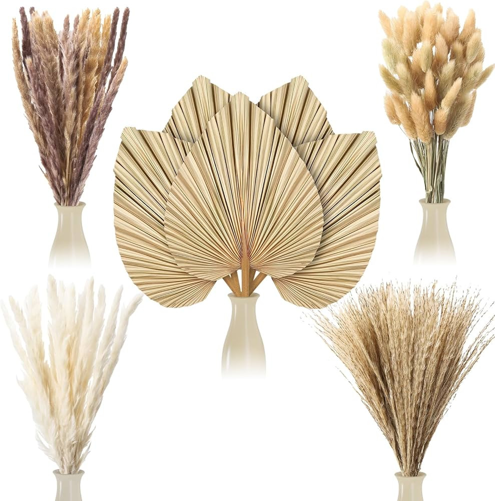 105 Pcs Boho Dried Pampas Grass Decor Bulk, Large Dried Palm Spears Bunny Tails Pampas Reed Grass... | Amazon (US)