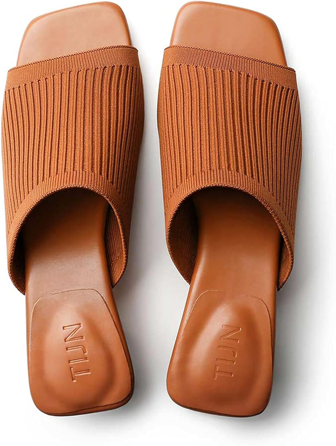 TIJN Open Toe Heeled Mules for Women Square Low Block Heels Sandals Breathable Knit Slides Sandals(K | Amazon (US)