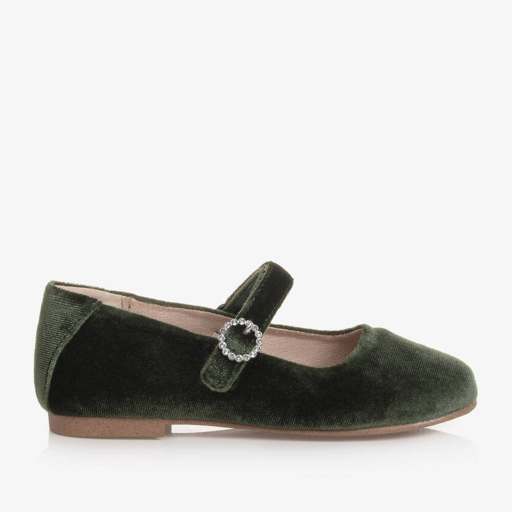 Girls Green Velvet Mary Jane Shoes | Childrensalon