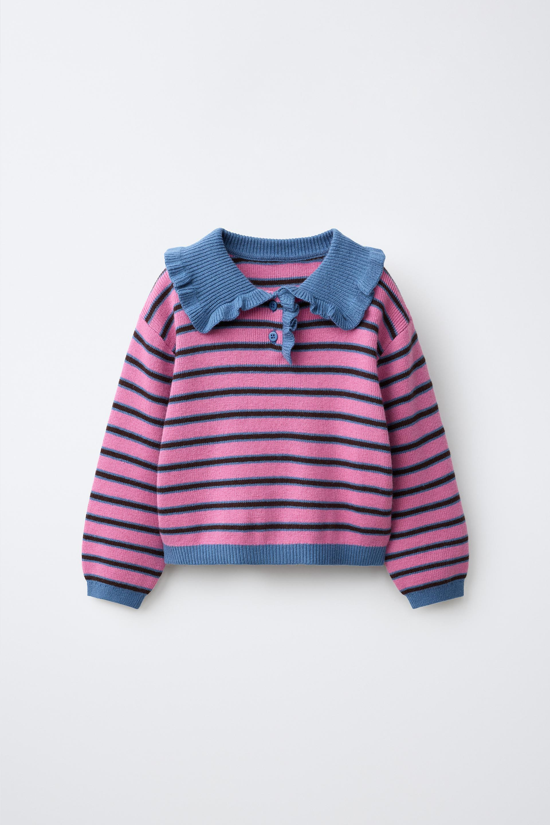 Zara - Striped Knit Polo Shirt - Pink - 6 Years (45,2 Inches) - Kids | Zara US