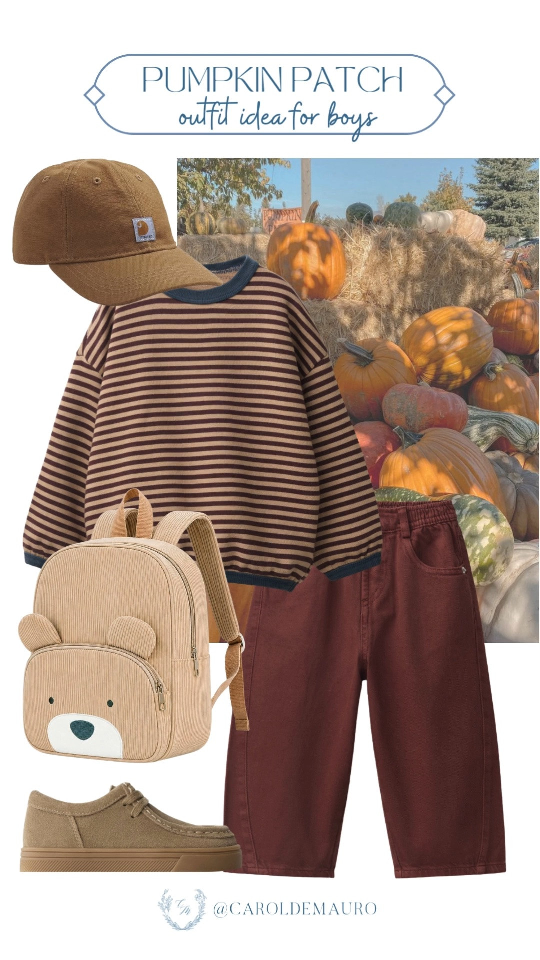 Striped sweatshirt, corduroy pants, and the cutest bear backpack for a day at the pumpkin patch! Comfy layers made for fall adventures.

pumpkin patch outfit, boys fall style, toddler boy fashion, kids fall outfit idea, corduroy pants for kids, fall family photos, boys outfit inspo, kids backpack

#LTKootd #LTKSeasonal #LTKKids