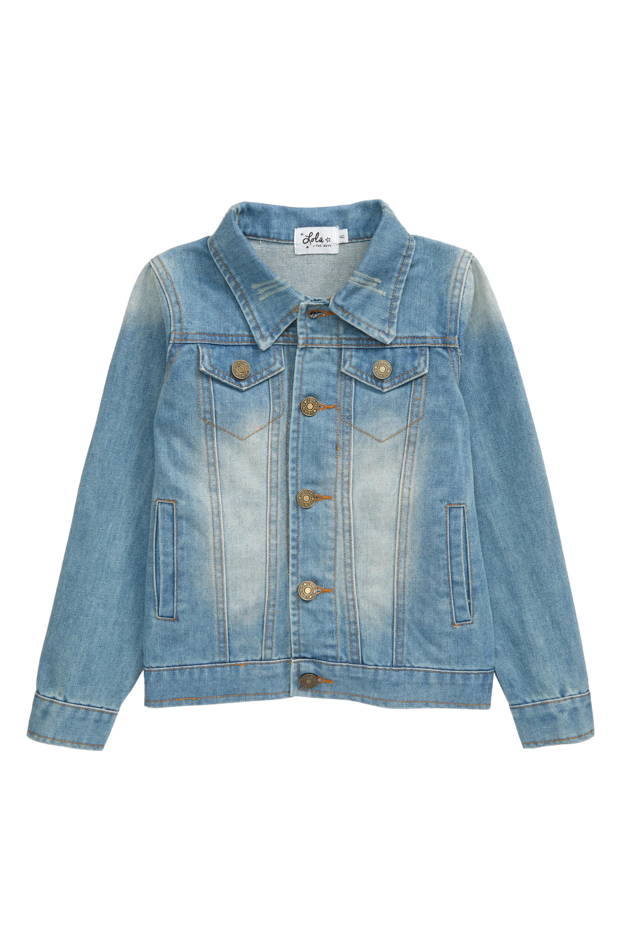 Girl's Lola & The Boys Kids' Good Vibes Denim Jacket, Size 8 - Blue | Nordstrom