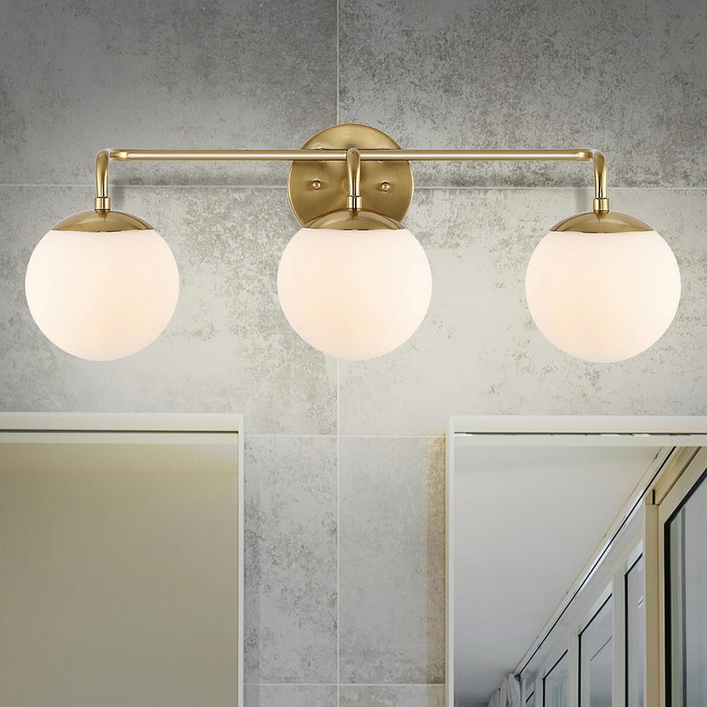 JONATHAN Y Louis Parisian Globe 25 in. 3-Light Brass Gold Metal Modern Contemporary LED Vanity Li... | The Home Depot