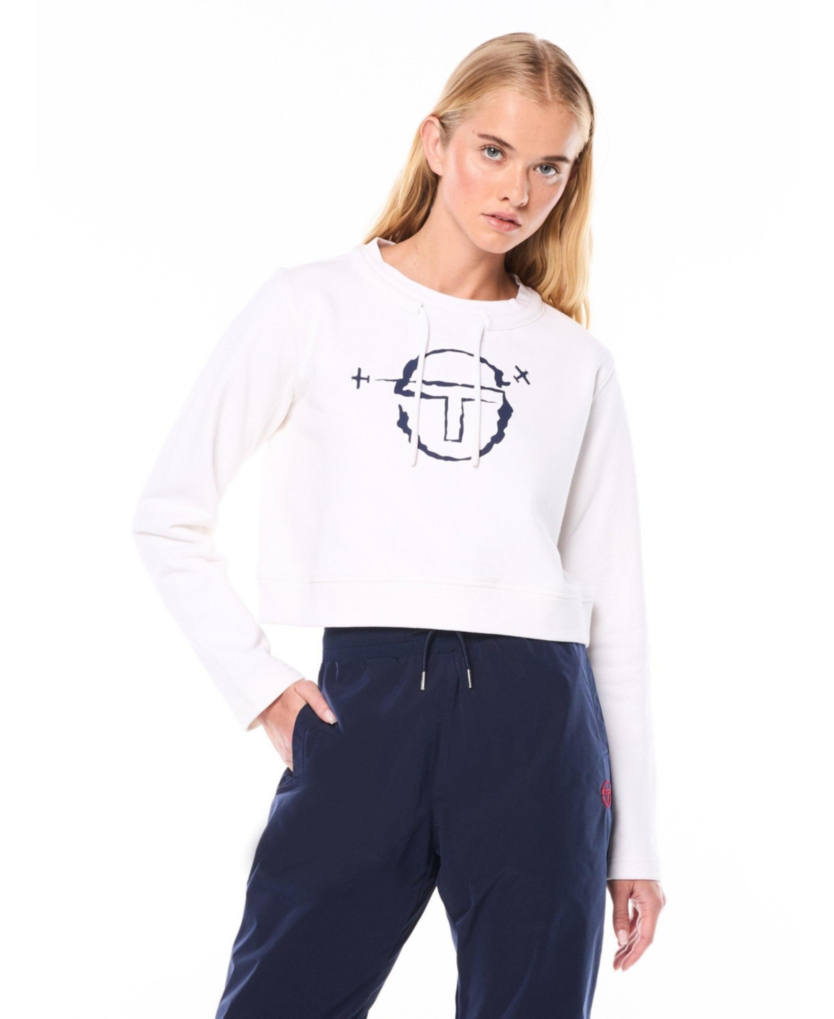 Sergio Tacchini Women's Piano Long-Sleeve Crop Crewneck Sweatshirt - Brilliant white | Macy's