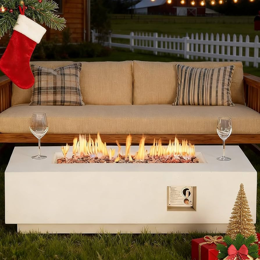 ECOTOUGE 56''Gas Fire Pit, Outdoor Propane Firepit Table w/Side Handles, Auto-Ignition Rectangle ... | Amazon (US)