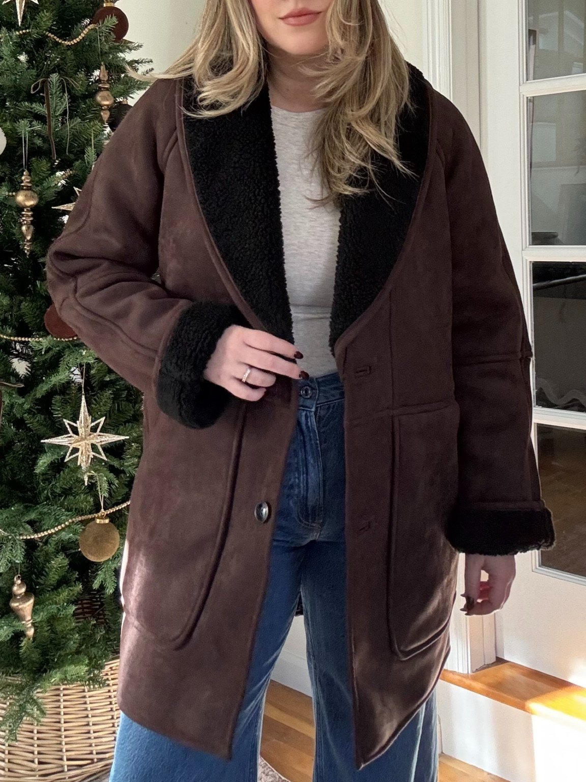 Black Friday Deal - 60% off this faux suede coat! Wearing S. Runs oversized  