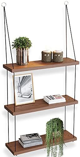 Hanging Shelves for Wall - 3 Tier Hanging Plant Shelf - Cute Boho Room Decor for Bedroom, Bathroom,  | Amazon (US)