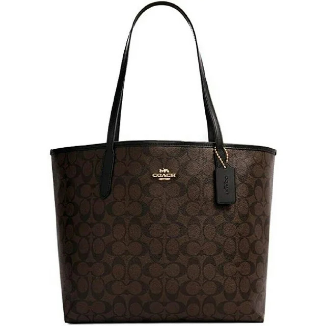Coach Womens 5696 City Tote In Signature Canvas Handbags Brown/Black, Female - Walmart.com | Walmart (US)