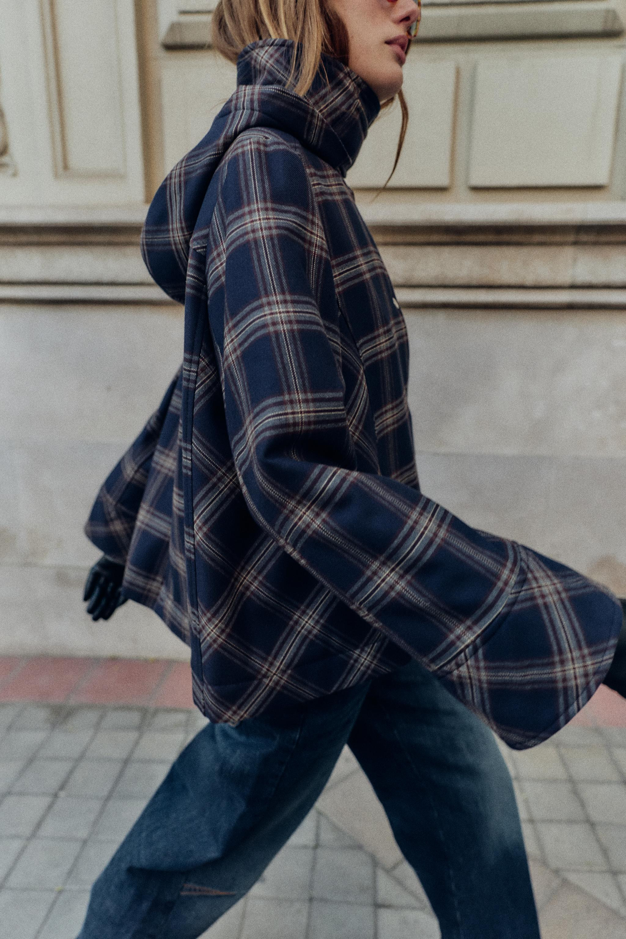 CHECKED HOODED PUFFER JACKET | Zara UK