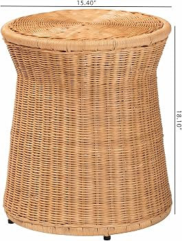 Bali & pari Caroline Round Natural Rattan End Table – Handwoven Wicker Drum Shape Accent Table ... | Amazon (US)