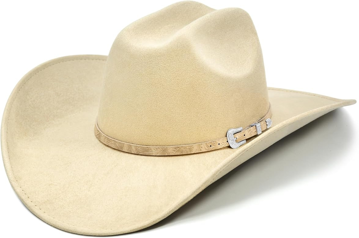 FLUFFY SENSE. Cowboy Hat for Women and Men with Shapeable Wide Brim - Felt Cattleman Western Hats... | Amazon (US)