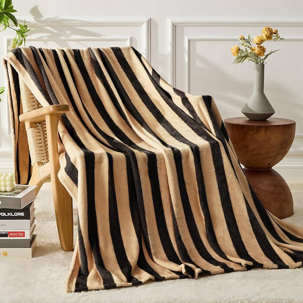 FY FIBER HOUSE Striped Flannel Twin Blanket for Couch Soft Cozy Blankets for Sofa All Season Use,... | Amazon (US)