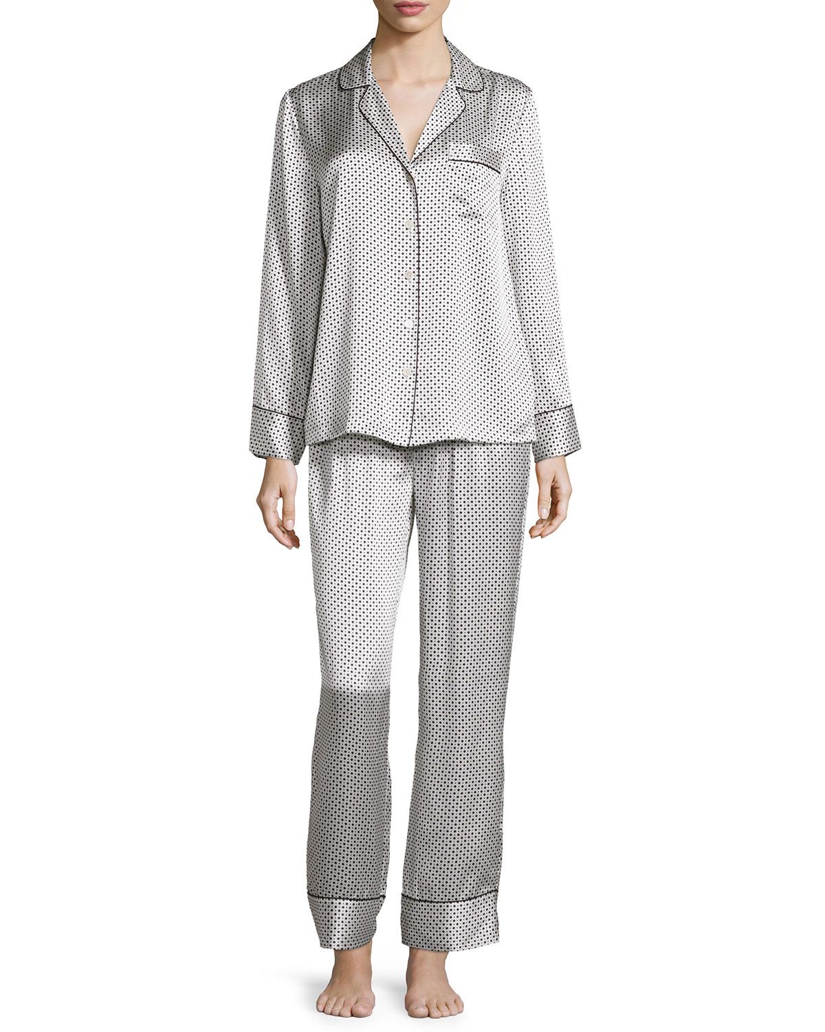 Dot & Diamond-Print Pajama Set, White/Black, Size: LARGE - Neiman Marcus | Neiman Marcus